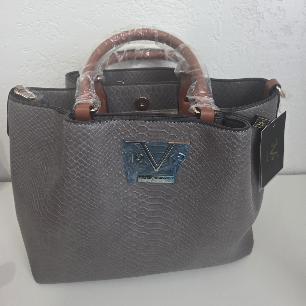 19v69 Itaila By Versace Gray Textured Handbag